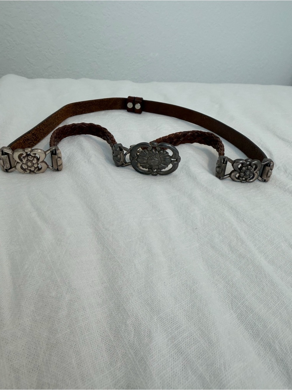 Vintage Olga Santini Concha Hip Belt Leather Braided Brown 90s Boho Y2K Western - Picture 9 of 15